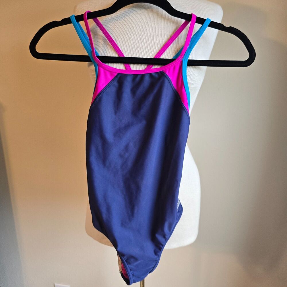 Speedo Big Girls’ Youth Solid Splice Cross-Back One-Piece Swimsuit SZ 12